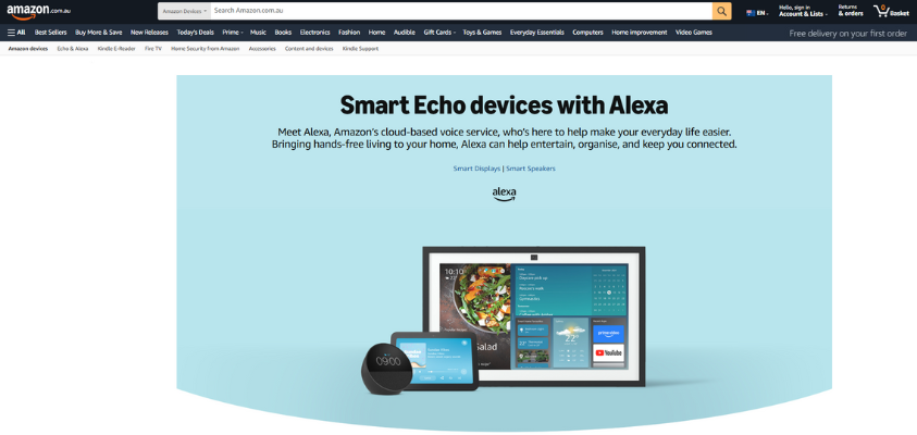 Amazon Smart Devices Homepage.