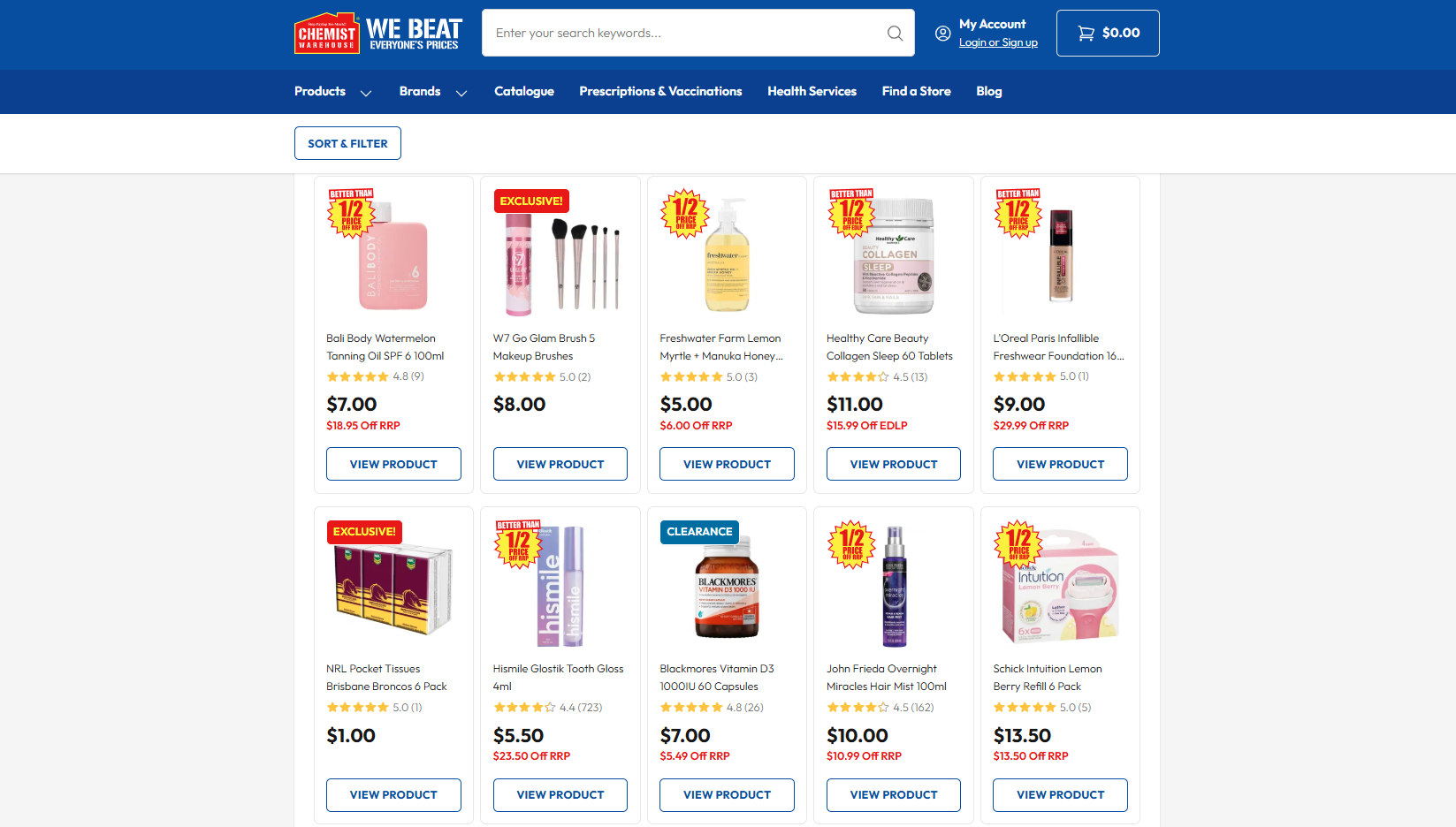 Chemist Warehouse homepage.