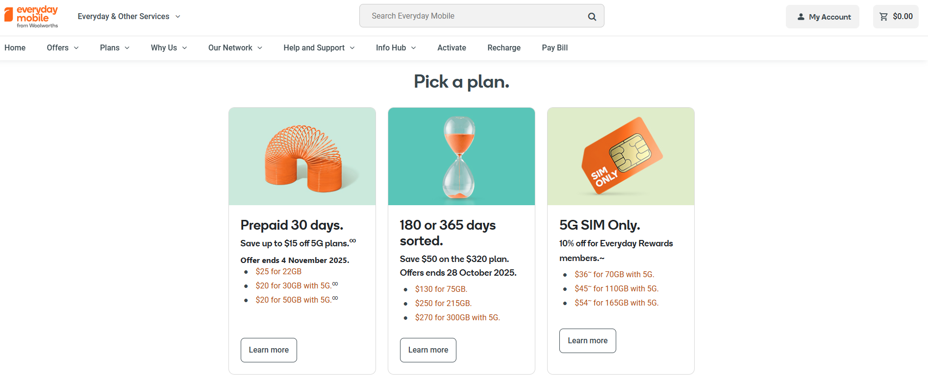 Everyday Mobile from Woolworths Homepage