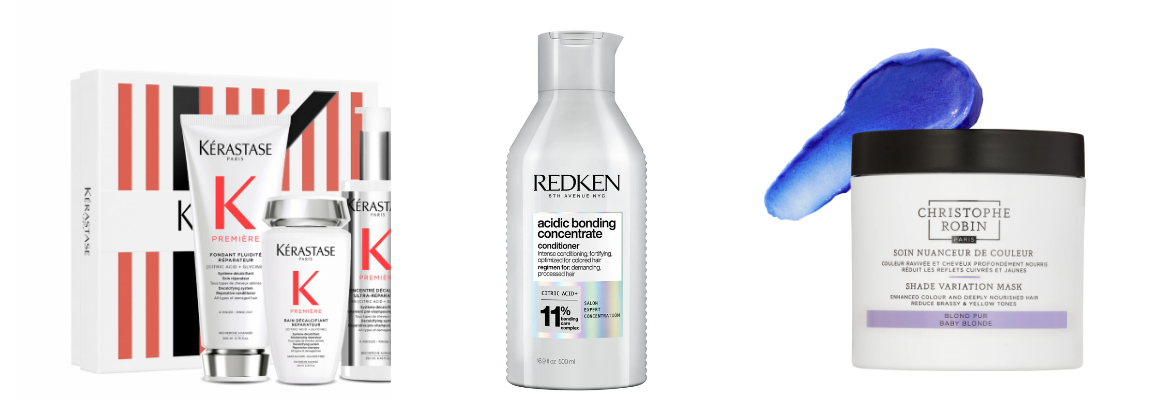 Three haircare products side by side.